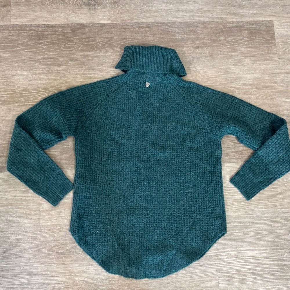 KUHL Waffle Knit Turtleneck Sweater Womens Medium Teal Green 4411 Raglan - Picture 5 of 7